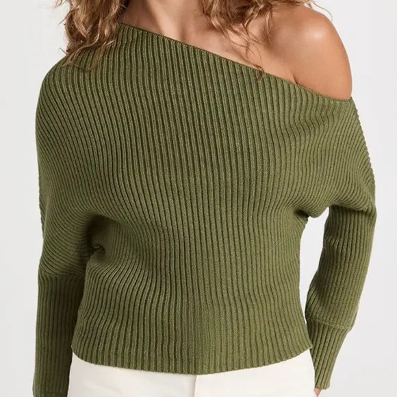 Line & Dot Blair Off Shoulder Sweater  Medium Olive Green - Picture 1 of 6